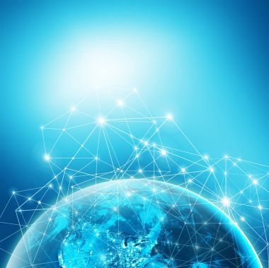 Dünyadan Uzaya. Kavram serisinden küresel iş dünyasının en iyi internet kavramı. Bu görüntünün elementleri NASA tarafından döşenmiştir. 3B illüstrasyon