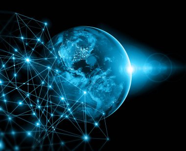 Dünyadan Uzaya. Kavram serisinden küresel iş dünyasının en iyi internet kavramı. Bu görüntünün elementleri NASA tarafından döşenmiştir. 3B illüstrasyon