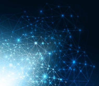 Arka plan ile bağlantılı çizgilerin ve noktaların tasarımınız için. Güzel iç içe, düz çizgiler, noktalar ve yanıp söner karanlık bir arka plan üzerinde parlayan