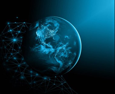 Dünyadan Uzaya. Kavram serisinden küresel iş dünyasının en iyi internet kavramı. Bu görüntünün elementleri NASA tarafından döşenmiştir. 3B illüstrasyon