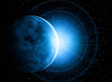 Dünyadan Uzaya. Kavram serisinden küresel iş dünyasının en iyi internet kavramı. Bu görüntünün elementleri NASA tarafından döşenmiştir. 3B illüstrasyon