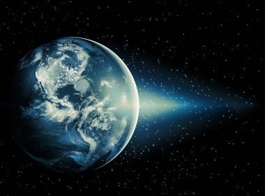 Dünyadan Uzaya. Kavram serisinden küresel iş dünyasının en iyi internet kavramı. Bu görüntünün elementleri NASA tarafından döşenmiştir. 3B illüstrasyon