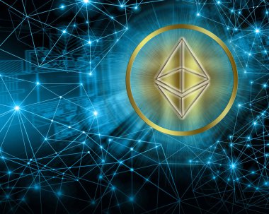Dijital para Ethereum, fütüristik dijital para, küresel iş kavramı Internet. Teknolojik arka plan