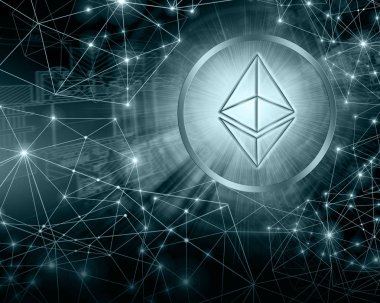 Dijital para Ethereum, fütüristik dijital para, küresel iş kavramı Internet. Teknolojik arka plan