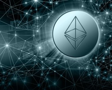 Dijital para Ethereum, fütüristik dijital para, küresel iş kavramı Internet. Teknolojik arka plan