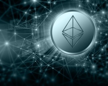 Dijital para Ethereum, fütüristik dijital para, küresel iş kavramı Internet. Teknolojik arka plan