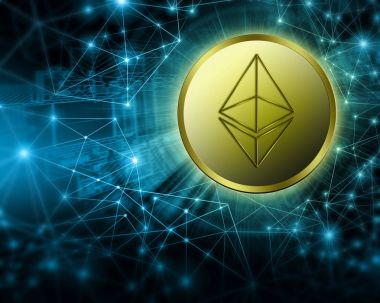 Dijital para Ethereum, fütüristik dijital para, küresel iş kavramı Internet. Teknolojik arka plan