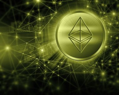 Dijital para Ethereum, fütüristik dijital para, küresel iş kavramı Internet. Teknolojik arka plan