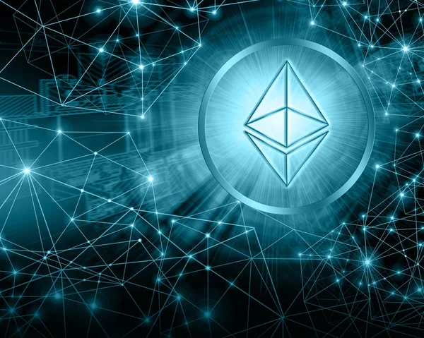 Mata uang digital Ethereum, uang digital futuristik, Konsep Internet tentang latar belakang bisnis global. — Stok Foto