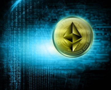 Dijital para Ethereum, fütüristik dijital para, küresel iş kavramı Internet. Teknolojik arka plan