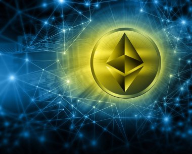 Dijital para Ethereum, fütüristik dijital para, küresel iş kavramı Internet. Teknolojik arka plan