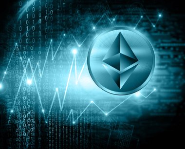 Dijital para Ethereum, fütüristik dijital para, küresel iş kavramı Internet. Teknolojik arka plan