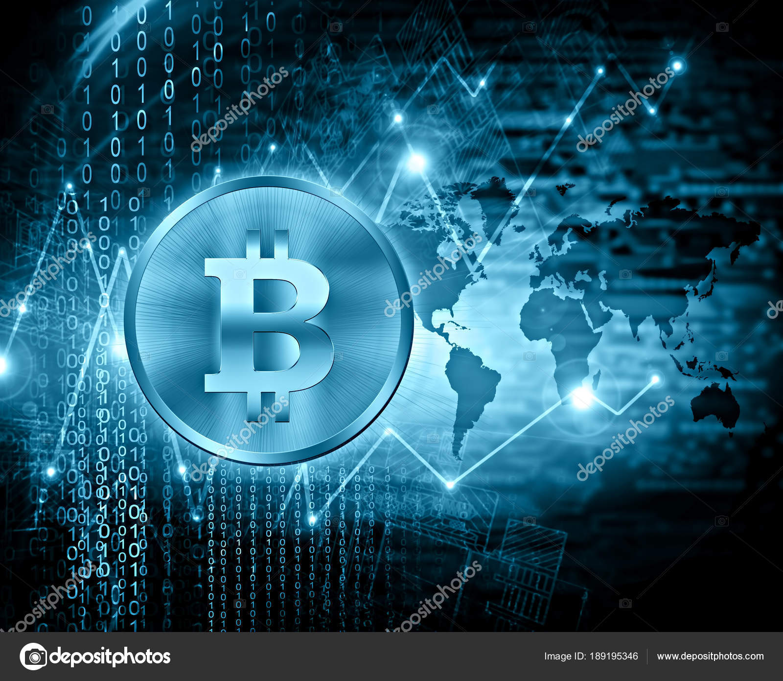 数字货币比特币, 未来数字货币, 全球商业的互联网概念。技术背景—— 库存社论照片© stori #189195346