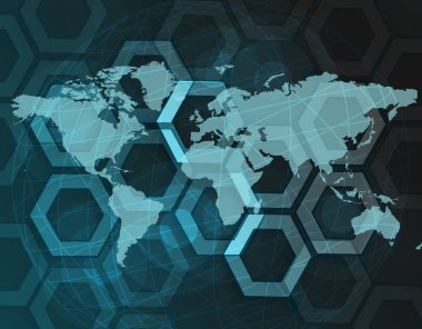 Arka plan ile bağlantılı çizgilerin ve noktaların tasarımınız için. Altıgen petek hücre, satır ve hafif bir arka plan bağlantıları