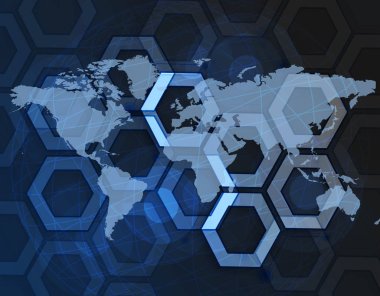 Arka plan ile bağlantılı çizgilerin ve noktaların tasarımınız için. Altıgen petek hücre, satır ve hafif bir arka plan bağlantıları