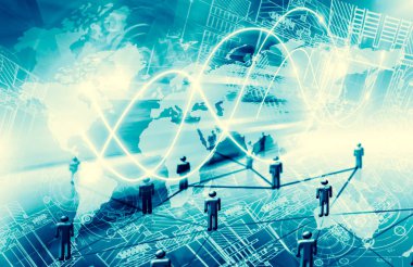 Global işletmelerin en iyi internet kavramı. Teknolojik geçmiş, internet, televizyon, mobil ve uydu iletişimi sembolleri.
