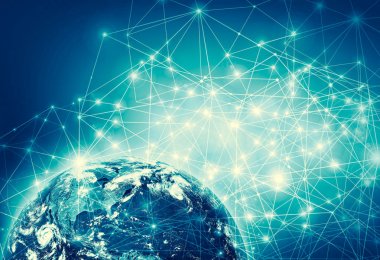 Dünyadan Uzaya. Kavram serisinden küresel iş dünyasının en iyi internet kavramı. Bu görüntünün elementleri NASA tarafından döşenmiştir. 3B illüstrasyon