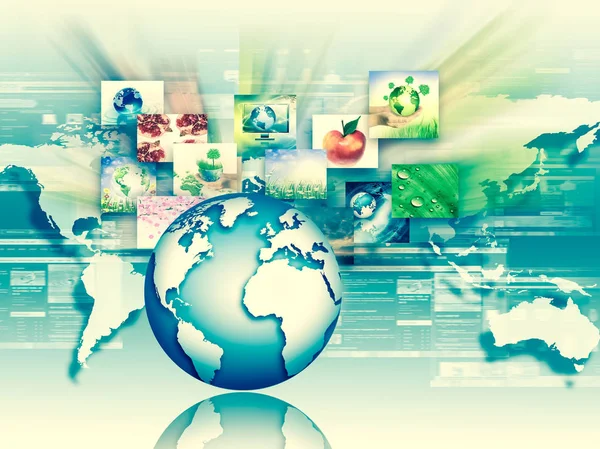 Bestes Internet-Konzept des globalen Geschäfts. Globus, glühende Linien auf technologischem Hintergrund. Wi-Fi, Strahlen, Symbole Internet, 3D-Illustration — Stockfoto