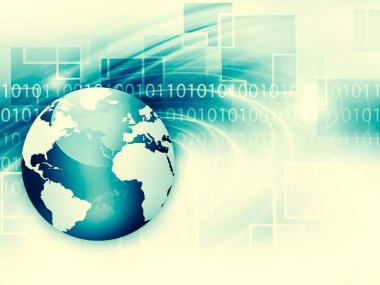 Global iş dünyasının en iyi internet kavramı. Küre, teknolojik arka planda parlayan çizgiler. Wi-Fi, ışınlar, semboller İnternet, 3 boyutlu illüstrasyon