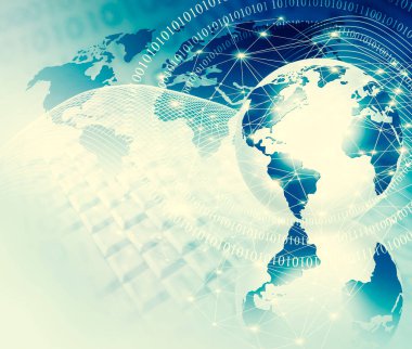 Global iş dünyasının en iyi internet kavramı. Küre, teknolojik arka planda parlayan çizgiler. Wi-Fi, ışınlar, semboller İnternet, 3 boyutlu illüstrasyon