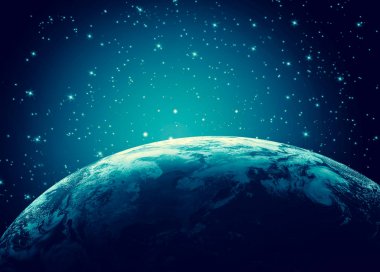 Dünyadan Uzaya. Kavram serisinden küresel iş dünyasının en iyi internet kavramı. Bu görüntünün elementleri NASA tarafından döşenmiştir. 3B illüstrasyon