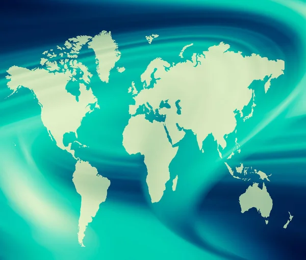 Mapa do mundo sobre um fundo tecnológico, linhas brilhantes símbolos o — Fotografia de Stock