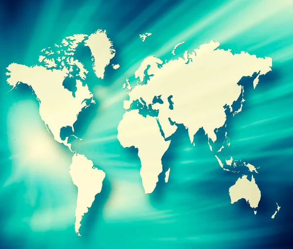Mapa del mundo sobre un fondo tecnológico, líneas brillantes símbolos o — Foto de Stock