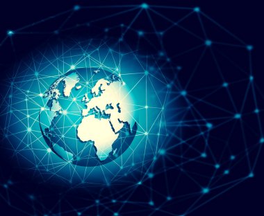 En iyi Internet kavramı küresel iş. Küre, parlak çizgiler o