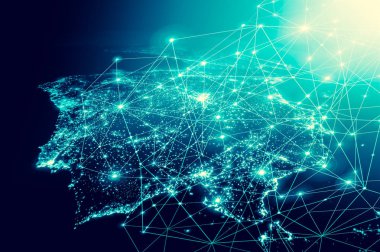 Dünyadan Uzaya. Kavram serisinden küresel iş dünyasının en iyi internet kavramı. Bu görüntünün elementleri NASA tarafından döşenmiştir. 3B illüstrasyon