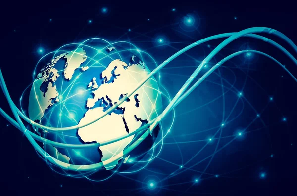 Best Internet Concept of global business. Globe, glowing lines o — Stock Photo, Image
