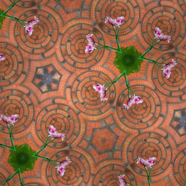 Caleidoscopio flor rosa y hoja verde — Foto de Stock