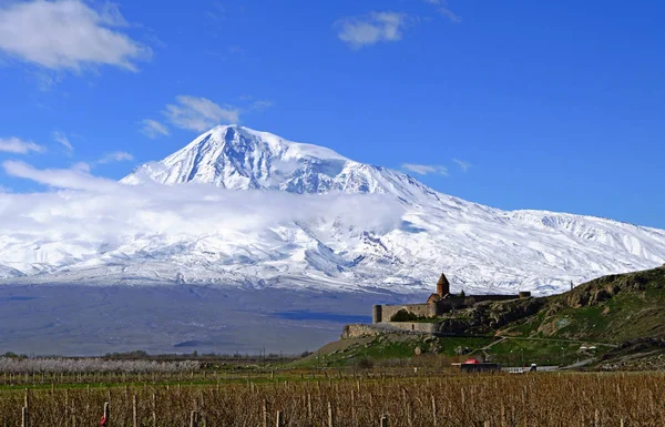 Khor Virap Ağrı Dağı arka plan üzerinde. Ermenistan. — Stok fotoğraf
