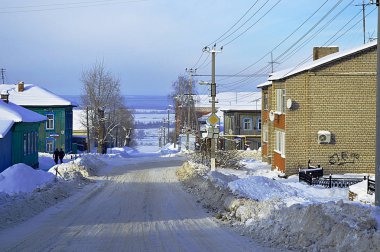Kış küçük kasaba sokak. Rusya.