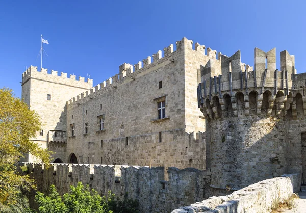 Древний Замок Крепостные Стены Греческом Острове Родос — стоковое фото