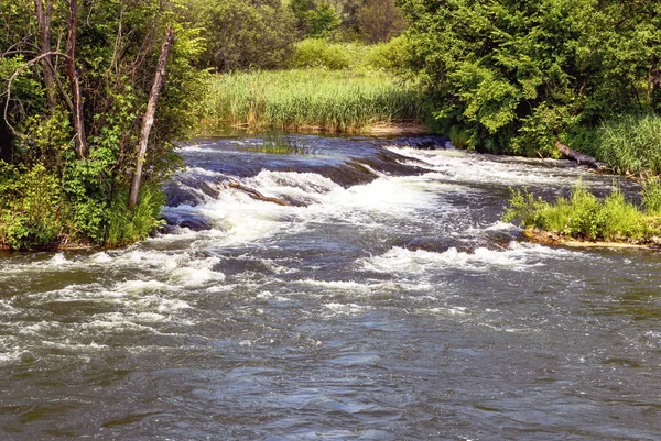 Бурхливий Потік Води Порозі Річці Серед Дерев — стокове фото