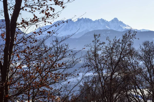 Vackert Vinterlandskap Med Utsikt Över Dolomiternas Toppar — Stockfoto