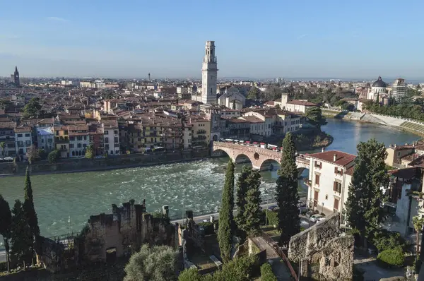 Beautiful Top View Adige River Bridges City Verona — Stock Photo, Image