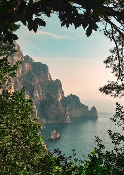 Beautiful Morning Landscape Overlooking Sea Cliffs Island Capri — Stock Photo, Image