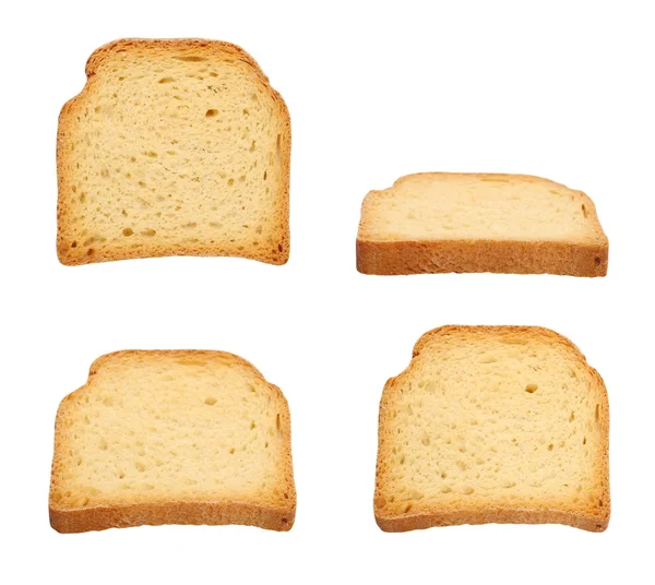 Impostare fritto pane tostato isolato su sfondo bianco, dolci fette biscottate percorso di ritaglio del pane — Foto Stock