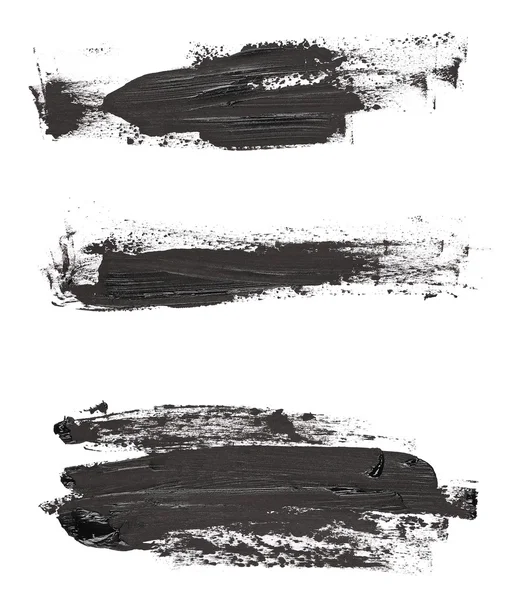 Conjunto foto mancha, preto grunge pinceladas pintura a óleo isolado no fundo branco — Fotografia de Stock