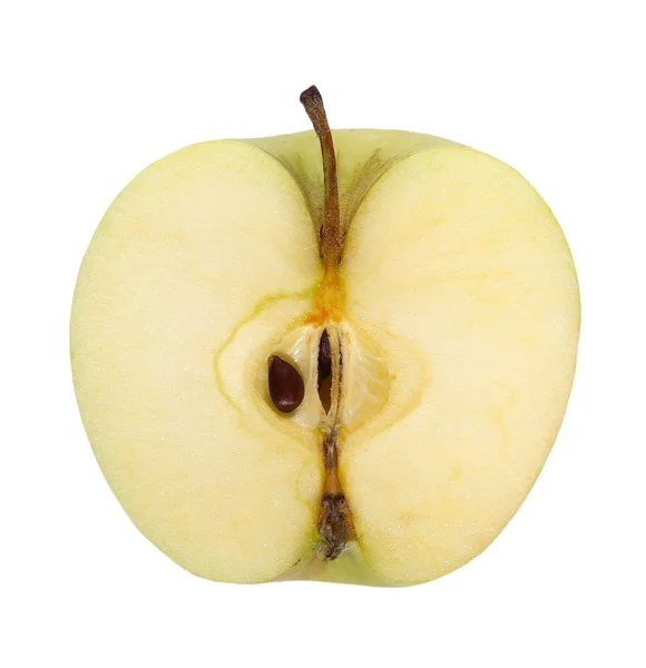Una manzana medio verde aislada en blanco, con camino de recorte — Foto de Stock
