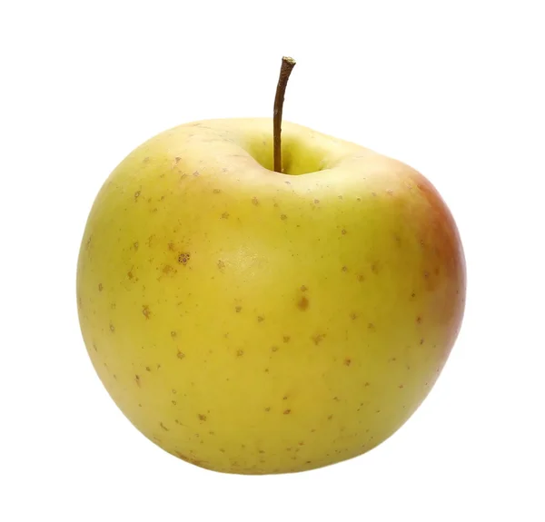 Manzana amarilla madura aislada en blanco, con camino de recorte — Foto de Stock