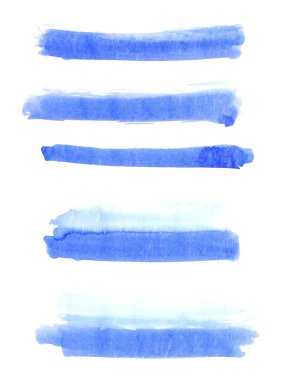 suluboya ayarla, soyut boyalı mürekkep fırça darbeleri izole kırpma yolu ile beyaz zemin üzerine mavi