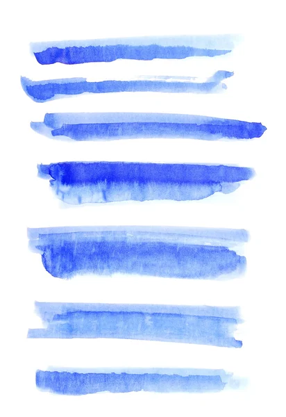 Ensemble aquarelle, bleu abstrait peint coups de pinceau d'encre isolés sur fond blanc, avec chemin de coupe — Photo
