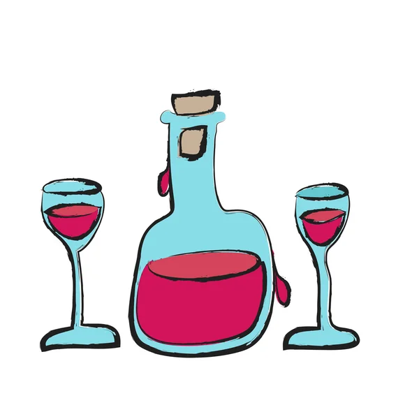 cartoon glass of wine and bottle