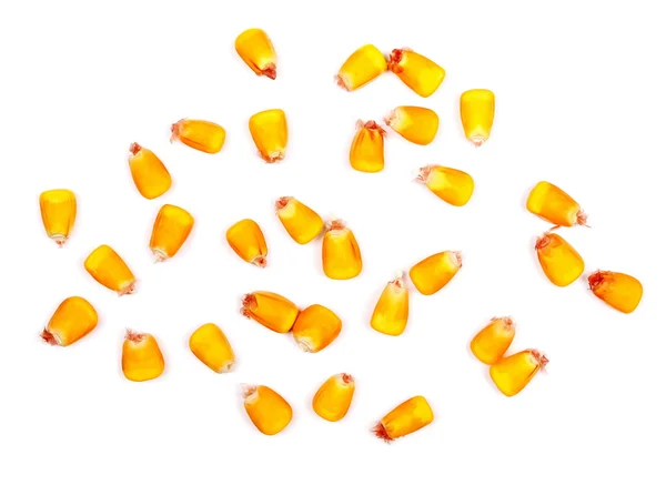 Grânulos de milho isolados sobre fundo branco — Fotografia de Stock