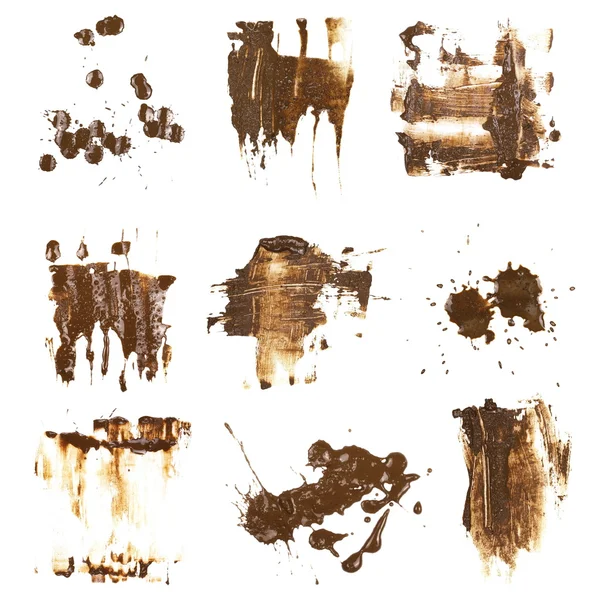 Set drops of mud sprayed isolated on white background, collection stain with clipping path — Stock Photo, Image