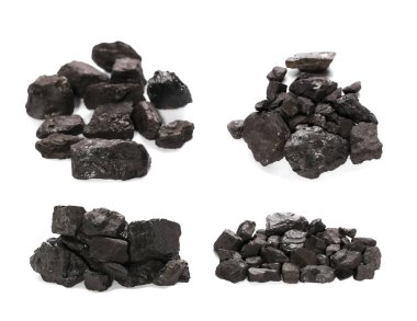 Beyaz arka plan üzerinde izole kazık siyah kömür ayarla