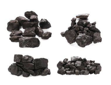 Set pile black coal isolated on white background clipart