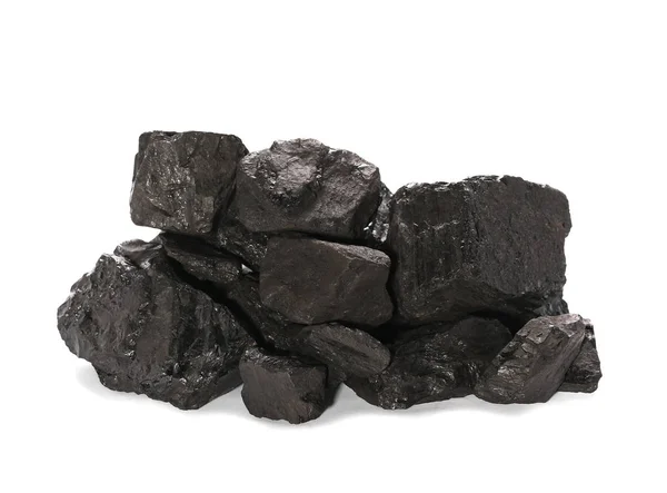 Pilha de carvão negro isolado no fundo branco — Fotografia de Stock